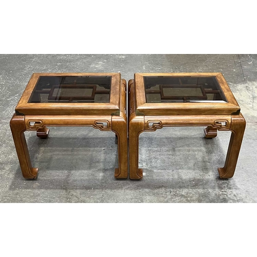 750 - A pair of Chinoiserie style glass-top side tables W: 71 cm D: 61 cm H: 54 cm (2)