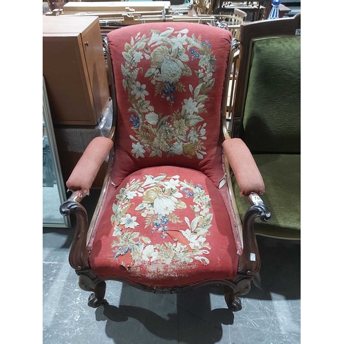 759 - A tapestry upholstered mahogany framed armchair, mid 19th century, 94cm high