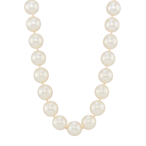 165 - A cultured pearl single-strand necklace, with 18ct gold pave-set diamond clasp, estimated total diam... 