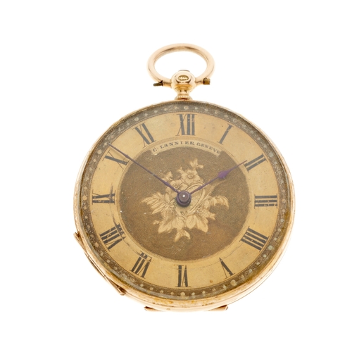219 - A late 19th century 14ct gold open face pocket watch, with floral dial and engraved reverse, dial si... 