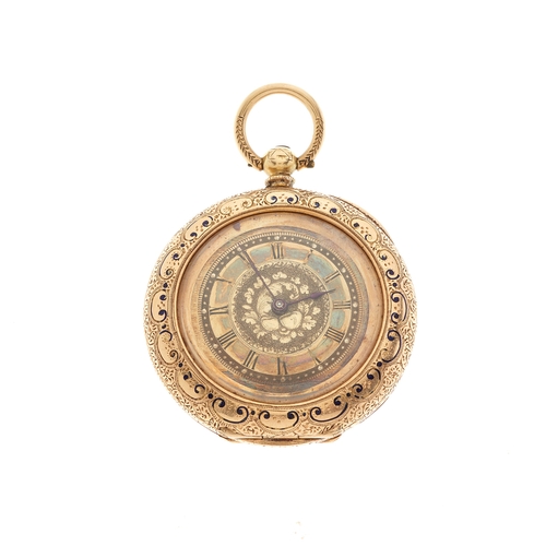 223 - Dimier Freres & Cie, a late 19th century 14ct gold open face enamel pocket watch, engraved reverse, ... 