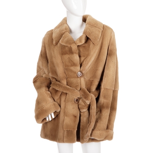 499 - Saga by Alvarez Valls, a three-quarter length sheared mink jacket, featuring a notched lapel collar,... 