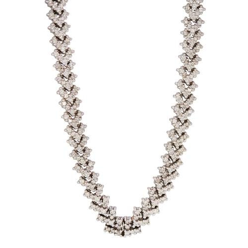 84 - A 14ct gold brilliant-cut diamond chevron-link necklace, with partially concealed push piece clasp, ... 