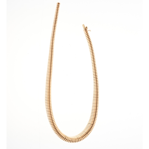 115 - A mid 20th century 9ct gold flexible choker necklace, hallmarks for London, length 35cm, 33.4g