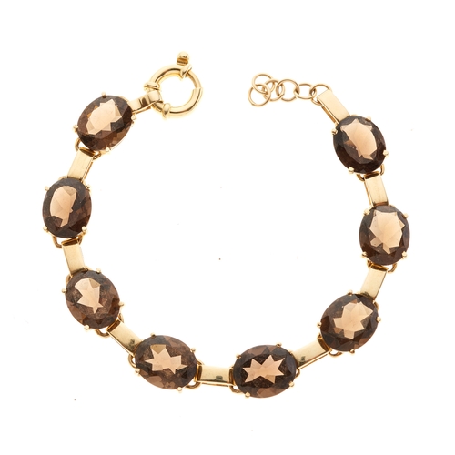 123 - A set of 14ct gold smoky quartz jewellery, to include a graduated riviere necklace, a line bracelet,... 