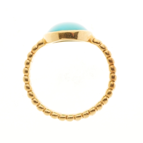 126 - An 18ct gold turquoise cabochon single-stone ring, with grooved band, ring size L, 6.1g