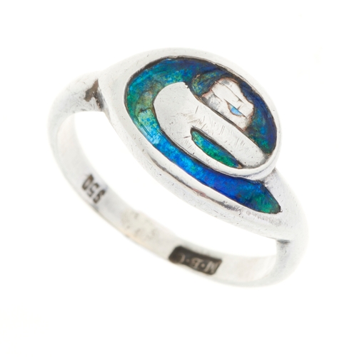 128 - Murrle Bennett & Co., an Arts & Crafts silver and polychrome enamel dress ring, maker's marks for Mu... 