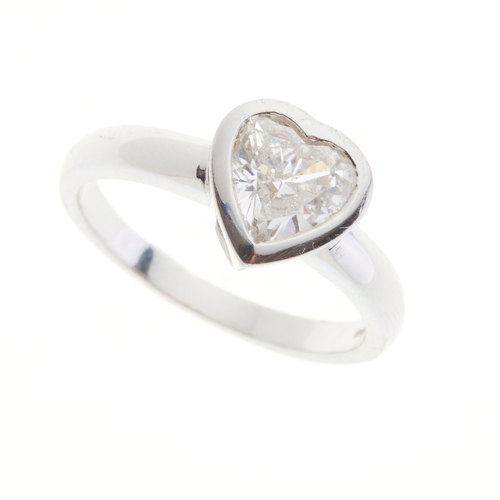 150 - A platinum heart-shape diamond single-stone ring, with slightly tapered band, diamond estimated weig... 