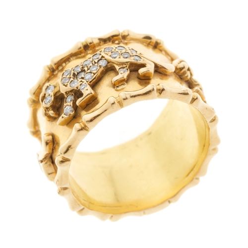 156 - An 18ct gold band ring, with a series of pave-set diamond big cat overlays, estimated total diamond ... 