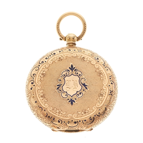 218 - A late 19th century 14ct gold open face pocket watch, with enamel dial and engraved reverse, case nu... 