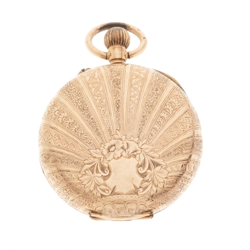 218 - A late 19th century 14ct gold open face pocket watch, with enamel dial and engraved reverse, case nu... 