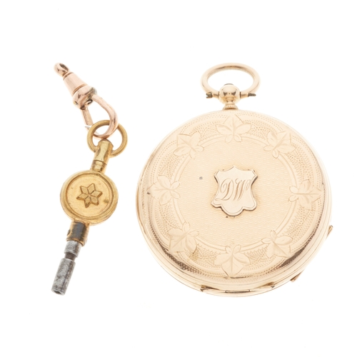 219 - A late 19th century 14ct gold open face pocket watch, with floral dial and engraved reverse, dial si... 