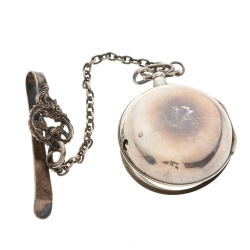 220 - Charles Duplock, a late Georgian silver pair case pocket watch, with enamel dial painted to depict a... 