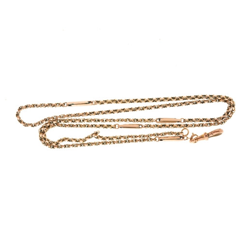 32 - A 9ct gold longuard chain, with lobster clasp, stamped 9ct, length 73cm, 12.9g