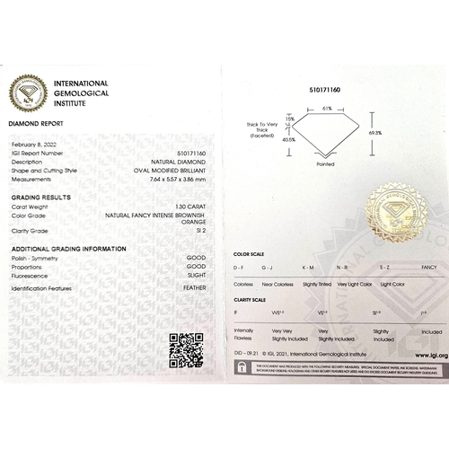 41 - A natural Fancy Intense Brownish Orange diamond, with report from IGI, stating diamond weight 1.30ct... 