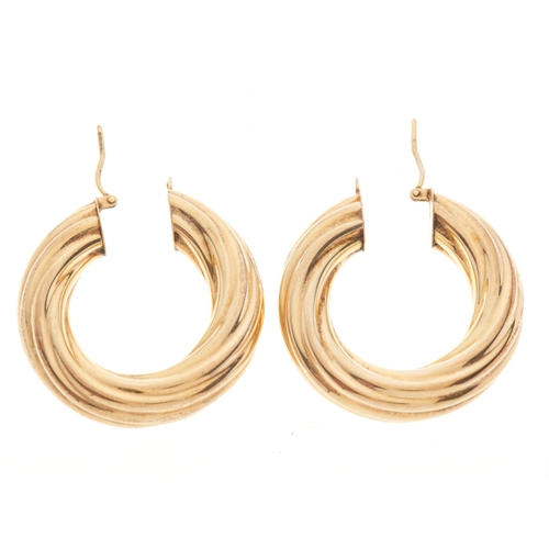 50 - A pair of 9ct gold twist hoop earrings, import marks for London, outer diameter 3.4cm, 6.8g