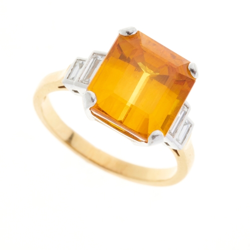 58 - An 18ct gold orange sapphire and diamond ring, orange sapphire estimated weight 7.30ct, estimated to... 