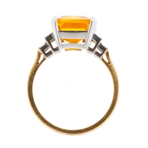 58 - An 18ct gold orange sapphire and diamond ring, orange sapphire estimated weight 7.30ct, estimated to... 