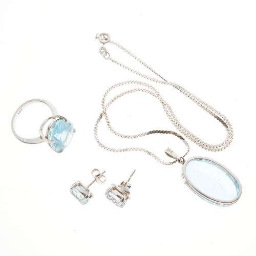 76 - A set of 18ct gold aquamarine jewellery, to include a single-stone pendant, with chain, a single-sto... 