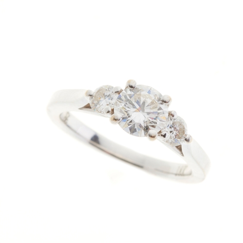 82 - An 18ct gold brilliant-cut diamond three-stone ring, estimated total diamond weight 1.05ct, principa... 