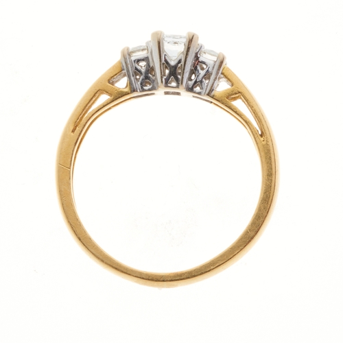 86 - An 18ct gold diamond three-stone ring, total diamond weight 0.50ct, stamped to band, estimated H-I c... 