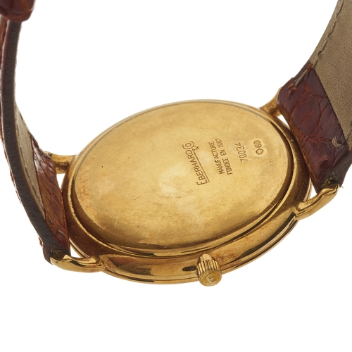 236 - Eberhard, an 18ct gold wrist watch, case stamped 70034, signed quartz movement with quick date set, ... 