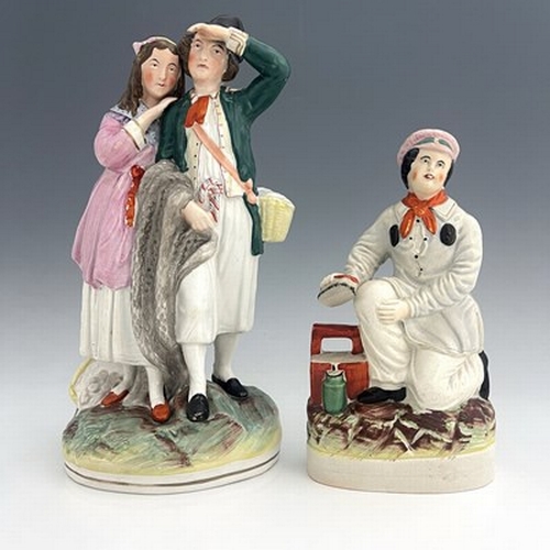 1016 - A Staffordshire figure group, late nineteenth-century, 'Fisherman and Companion' figure modelled as ... 