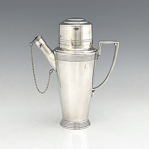 103 - Keith Murray for Mappin and Webb, an Art Deco silver plated cocktail shaker, circa 1933, shouldered ... 