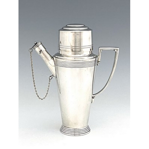 103 - Keith Murray for Mappin and Webb, an Art Deco silver plated cocktail shaker, circa 1933, shouldered ... 