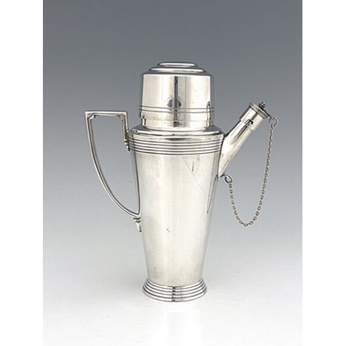 103 - Keith Murray for Mappin and Webb, an Art Deco silver plated cocktail shaker, circa 1933, shouldered ... 