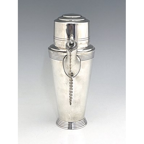 103 - Keith Murray for Mappin and Webb, an Art Deco silver plated cocktail shaker, circa 1933, shouldered ... 