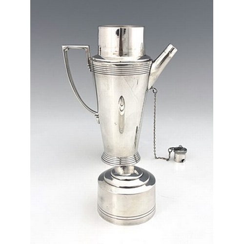 103 - Keith Murray for Mappin and Webb, an Art Deco silver plated cocktail shaker, circa 1933, shouldered ... 