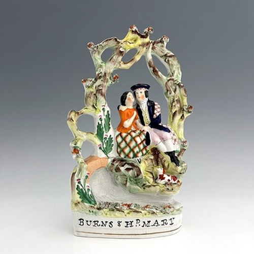 1056 - A Staffordshire figure of Robert Burns and Mary Campbell, circa 1850, modelled as lovers in Scottish... 