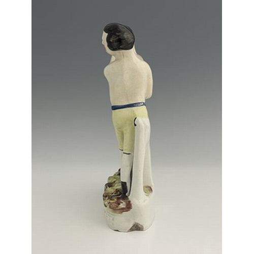 1073 - Staffordshire portrait pugilist figure group of 'Heenan' and 'Sayers, circa 1860, modelled as two sh... 