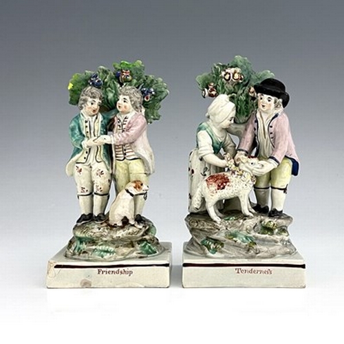 1078 - A pair of Staffordshire pearlware boccage figure groups, Ralph Wood, circa 1800, Tenderness and Frie... 