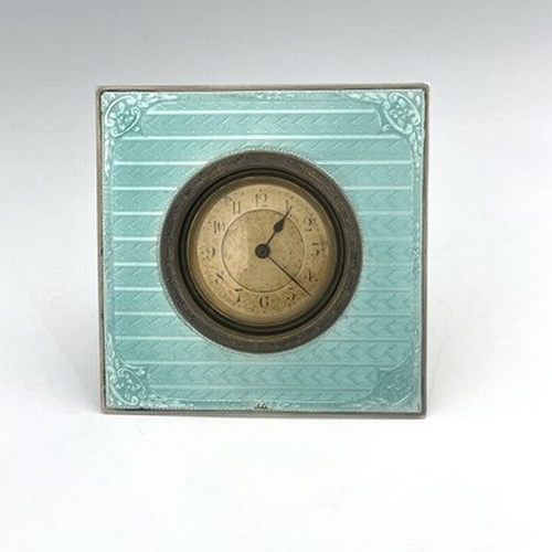 108 - An Art Deco silver and enamelled clock, Charles S Green and Co., Birmingham 1930, square section, tu... 