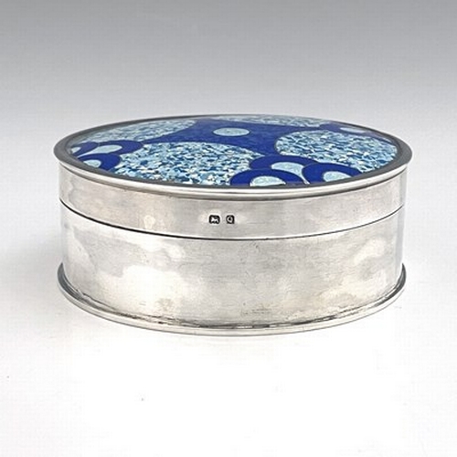 112 - William Thomas Blackband, an Art Deco silver and enamelled box, Birmingham 1940, circular form, the ... 