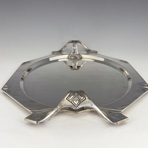 122 - Albert Kohler and Cie for WMF, a Jugendstil silver plated tray, circa 1900, twin handled octagonal o... 