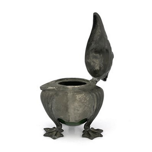 123 - Joseph Reinemann, Munich, a Jugendstil pewter novelty inkwell in the form of a grotesque bird, with ... 