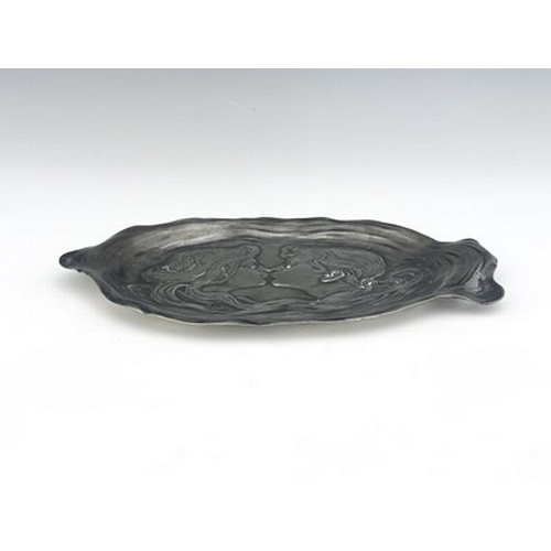 128 - WMF, a Jugendstil silver plated card tray, model 196, oval form relief moulded with boy and girl, wi... 