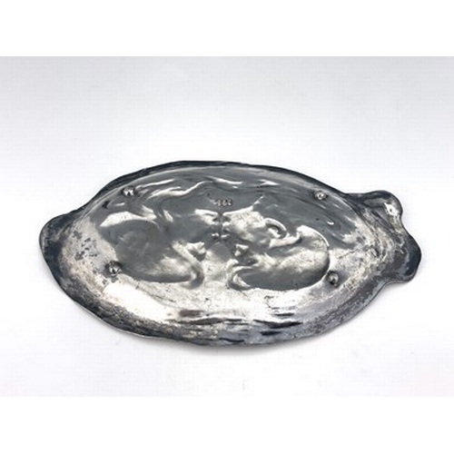 128 - WMF, a Jugendstil silver plated card tray, model 196, oval form relief moulded with boy and girl, wi... 