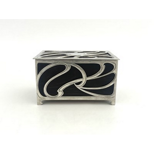 129 - WMF, a Jugendstil silver plated and ebonised cedar wood cigar box, cuboid form with hinged lid, open... 