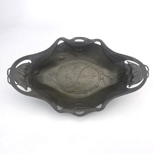 131 - Friedrich Adler for Orivit, a Jugendstil pewter dish, model 2178, circa 1905, ogee boat form, cast a... 