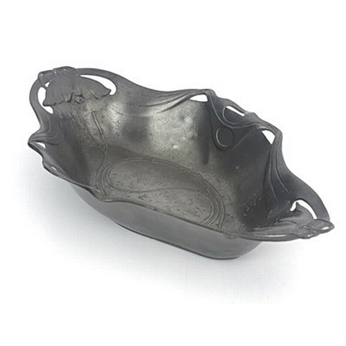 131 - Friedrich Adler for Orivit, a Jugendstil pewter dish, model 2178, circa 1905, ogee boat form, cast a... 