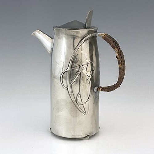 152 - Archibald Knox for Liberty and Co., a Tudric Arts and Crafts pewter coffee pot, model 0231, tapered ... 