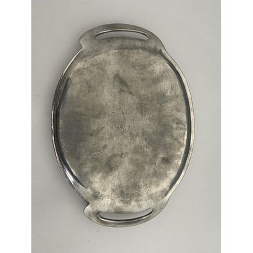 154 - Archibald Knox for Liberty & Co, a Tudric pewter tray, circa 1905, oval form with integral handles a... 