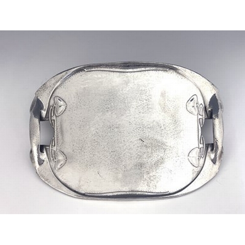 156 - Archibald Knox for Liberty and Co., a Tudric Arts and Crafts pewter tray, model 0231, planished and ... 