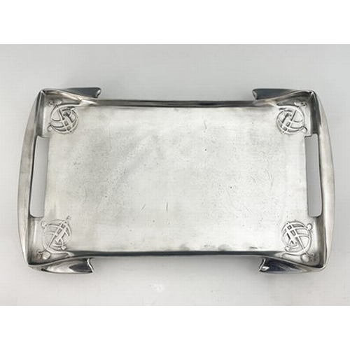 159 - Archibald Knox for Liberty & Co, a Tudric pewter tray, circa 1905, with integral handles, embellishe... 