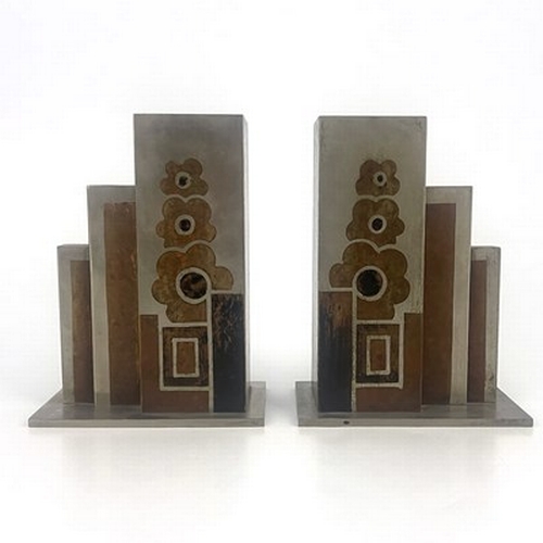 165 - A pair of Art Deco mixed metal vases, in the style of Luc Lanel from his Dinanderie range for Christ... 