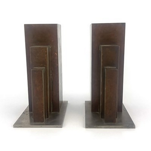 165 - A pair of Art Deco mixed metal vases, in the style of Luc Lanel from his Dinanderie range for Christ... 